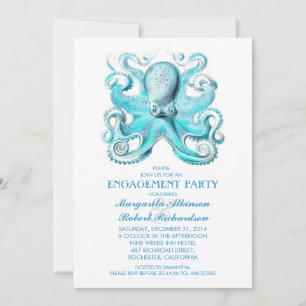 Blue Octopus nautische Beachbindungsparty Einladung