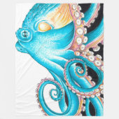 Blue Octopus On White Ink Fleecedecke (Vorderseite)