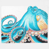 Blue Octopus On White Ink Fleecedecke (Vorderseite (Horizontal))