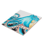 Blue Octopus On White Ink Fliese (Seite)
