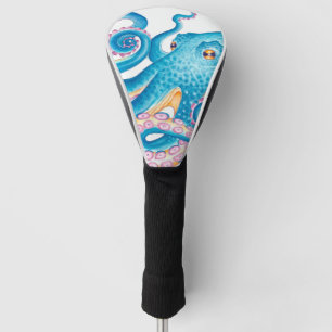Blue Octopus Orange Pink Wasserfarbe Kunst Golf Headcover