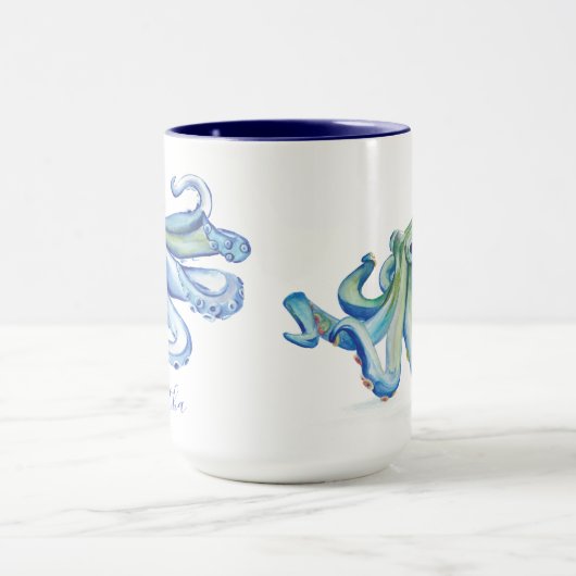 Blue Octopus Personalisiert Beach Thema Kaffeezube Tasse (Zentrum)