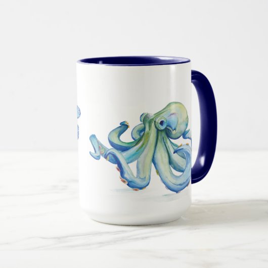Blue Octopus Personalisiert Beach Thema Kaffeezube Tasse (VorderseiteRechts)