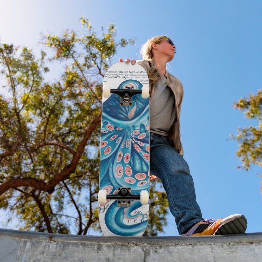 Blue Octopus Tentacles Vintage Karte Schöne Kunst Skateboard (Außen 1)