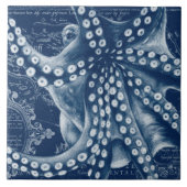 Blue Octopus Vintag Map Chic Fliese (Vorderseite)