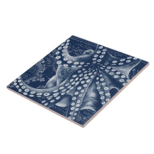 Blue Octopus Vintag Map Chic Fliese (Seite)