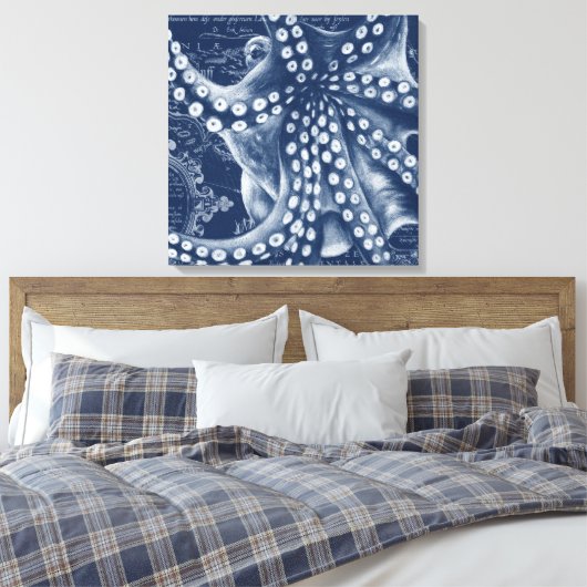Blue Octopus Vintag Map Chic Leinwanddruck (Insitu (Schlafzimmer))