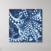 Blue Octopus Vintag Map Chic Leinwanddruck (Vorderseite)