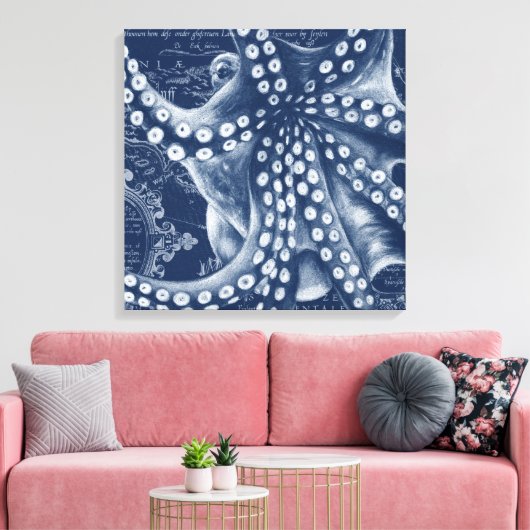 Blue Octopus Vintag Map Chic Leinwanddruck (Insitu (Wohnzimmer))