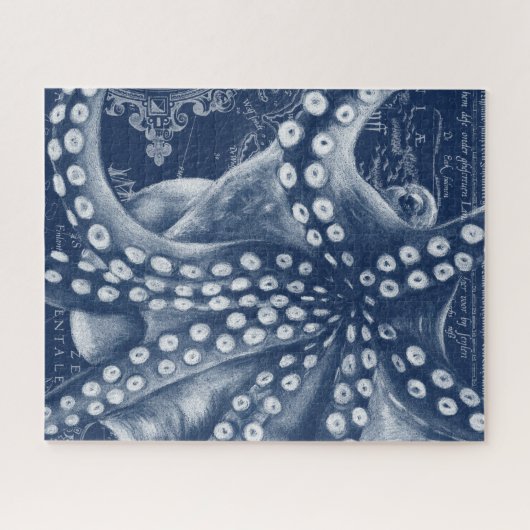 Blue Octopus Vintag Map Chic Puzzle (Horizontal)