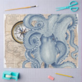 Blue Octopus Vintag Map Compass Nautic Seidenpapier (Basteln)
