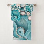 Blue Octopus Vintage Map Nautical Art Badhandtuch Set (Insitu)