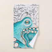 Blue Octopus Vintage Map Nautical Art Badhandtuch Set (Handtuch)