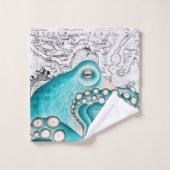 Blue Octopus Vintage Map Nautical Art Badhandtuch Set (Waschlappen)
