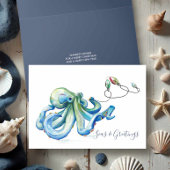 Blue Octopus Watercolor Beach Weihnachten
