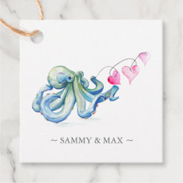 Blue Octopus Watercolor Valentinstag Geschenkanhänger