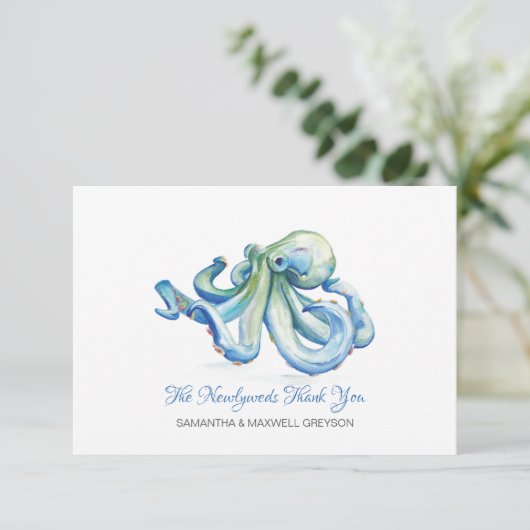 Blue Octopus Wedding Dankeschön Card (Stehend Vorderseite)