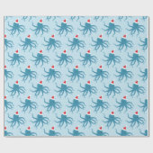Blue Octopus Weihnachtsmannmütze Weihnachtsfeierta Geschenkpapier (Flach)