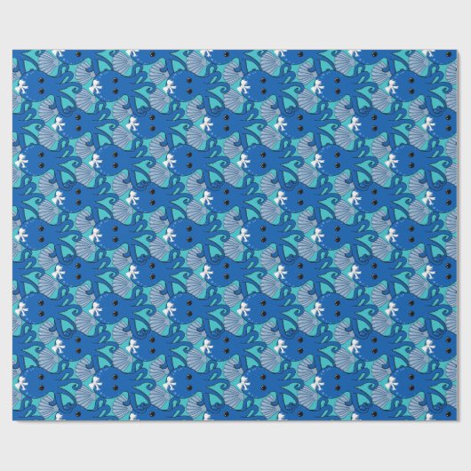 Blue Octopus with Bow Wrapping Paper Geschenkpapier (Flach)
