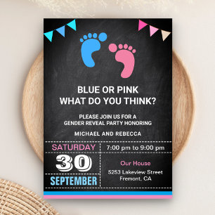 Blue oder Pink Baby Footprints Gender Reveal Party Einladung