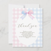 Blue oder Pink Gingham Bow Danke-Card Dankeskarte (Vorderseite)