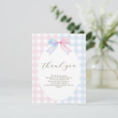 Blue oder Pink Gingham Bow Danke-Card Dankeskarte (Stehend Vorderseite)