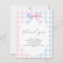 Blue oder Pink Gingham Bow Danke-Card Dankeskarte
