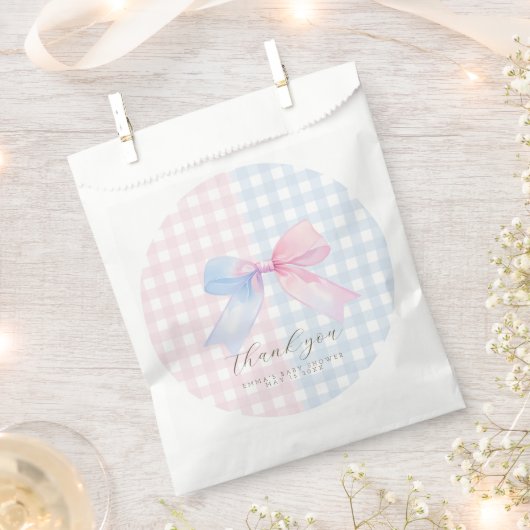 Blue oder Pink Gingham Bow Favor Bag Geschenktütchen (Ausgeschnitten)