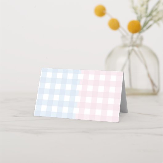 Blue oder Pink Gingham Bow gefaltete Menükarte Platzkarte (Rückseite)