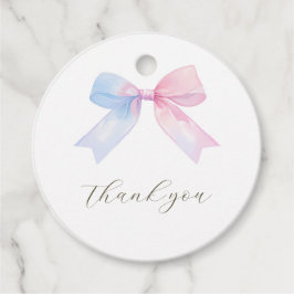 Blue oder Pink Gingham Bow Round Favor Tag Geschenkanhänger