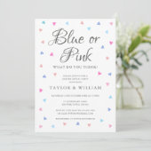 Blue oder Pink Hearts Geschlecht Enthüllungsfeier Einladung (Stehend Vorderseite)