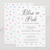 Blue oder Pink Hearts Geschlecht Enthüllungsfeier Einladung (Vorne/Hinten)