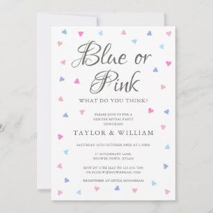 Blue oder Pink Hearts Geschlecht Enthüllungsfeier Einladung