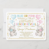 Blue oder Pink Twins Elephant Gender Reveal Baby Einladung (Vorderseite)