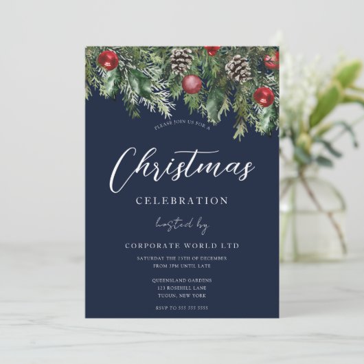 Blue Office Corporate Christmas Party Einladung (Stehend Vorderseite)