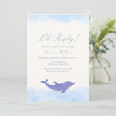 Blue Oh Baby Beach Ocean Dolphin Baby Dusche Einladung (Stehend Vorderseite)