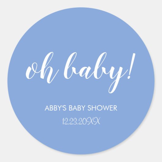 Blue Oh Baby Dusche Runder Aufkleber (Vorderseite)