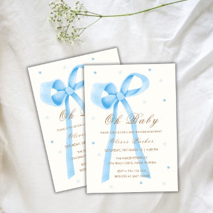 Blue Oh Baby Minimalistisch Polka Dot Bow Baby Dus Einladung