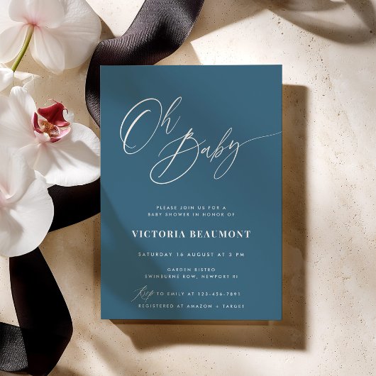 Blue Oh Baby Shower Invitation Einladung
