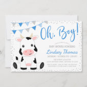 Blue Oh Boy Cow Baby Dusche Einladung (Vorderseite)