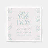 Blue Oh Boy Elegant Hand Drawn Baby Shower Serviette (Vorderseite)