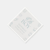 Blue Oh Boy Elegant Hand Drawn Baby Shower Serviette (Ecke)