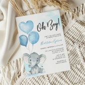 Blue Oh Boy Elephant Watercolor Babydusche Einladung