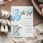 Blue Oh Boy Elephant Watercolor Babydusche Einladung