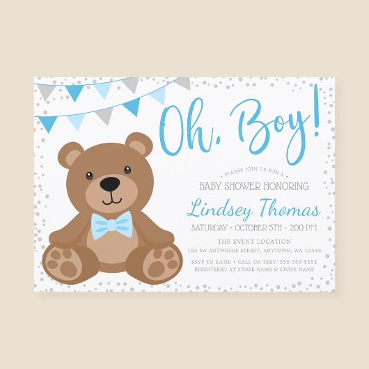 Blue Oh Boy Teddy Bear Baby Dusche Einladung
