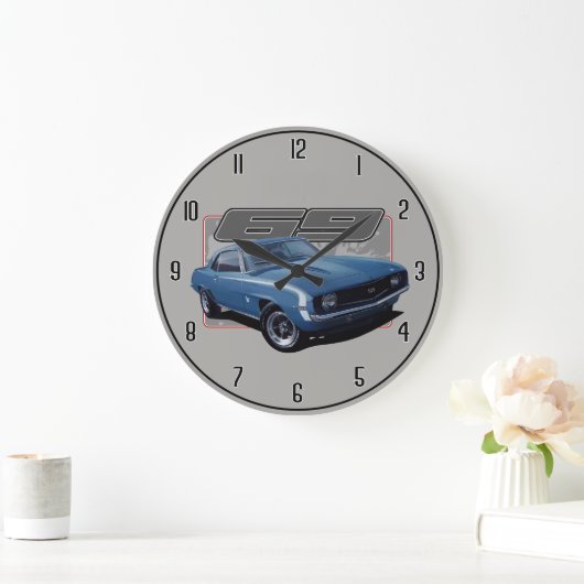 Blue Old Camaro Splash Große Wanduhr (Zuhause)