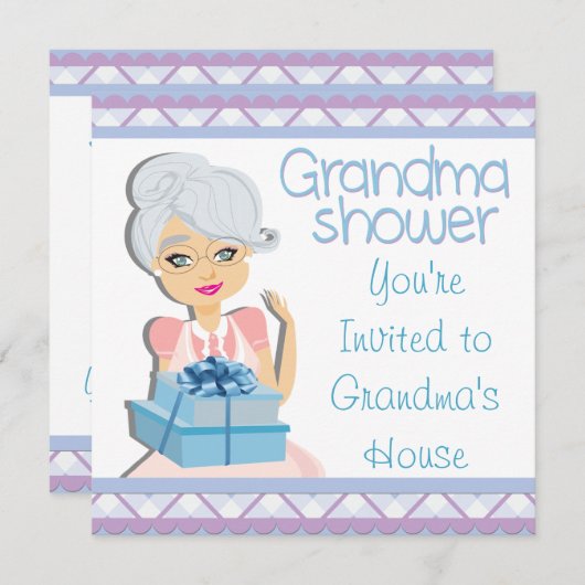 Blue Oma Baby Dusche Einladung (Vorne/Hinten)