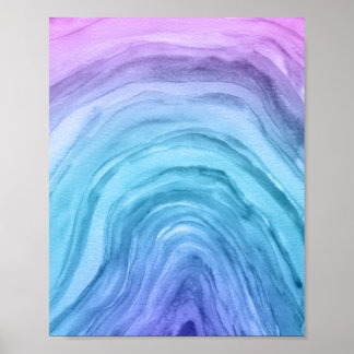 Blue Ombre Abstrakt Agate II Wasserfarben Kunst Poster