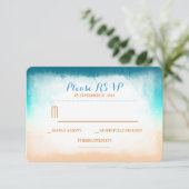 Blue ombre Beach Hochzeit RSVP Karten (Stehend Vorderseite)