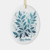 Blue Ombre Filigree Leaf Muster Keramik Ornament (Rechts)